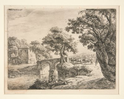 flokk nær en steinbro av Anthonie Waterloo