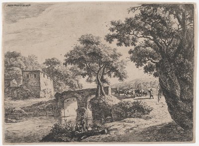 Herd Near a Stone Bridge, 1600-tallet. av Anthonie Waterloo