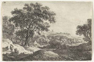Kupert landskap med en landsby Landskap (serietittel) av Anthonie Waterloo