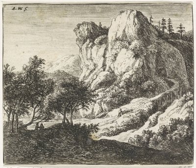 Trebro ved et steinete utspring Steinete landskap (serietittel) av Anthonie Waterloo