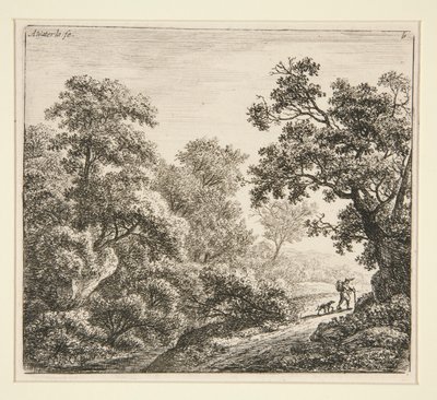 Landskap (den reisende og hunden hans) av Anthonie Waterloo