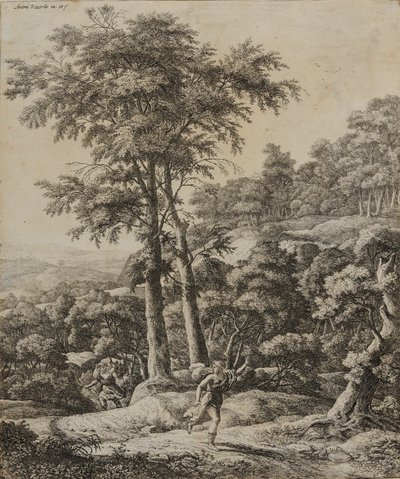 Landskap med jegerinne (etsing) av Anthonie Waterloo