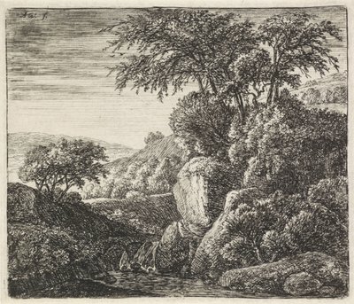Landskap med en liten foss Steinete landskap (serietittel) av Anthonie Waterloo