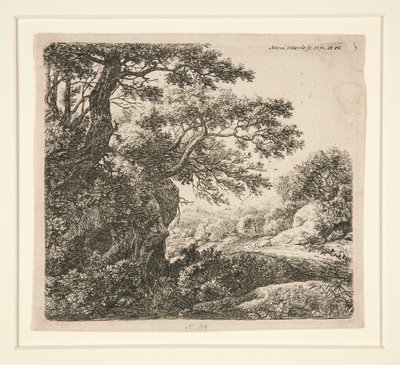 Man Sleeping Beside the Road, fra et sett med 6 etsninger, B. 47-52 av Anthonie Waterloo