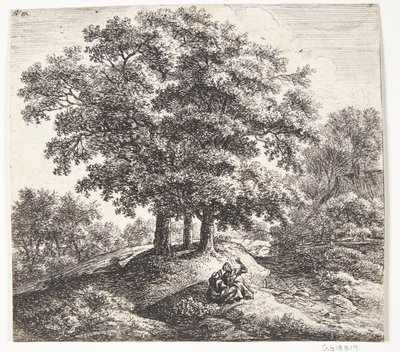 Sittende mann og kvinne ved et hull av Anthonie Waterloo