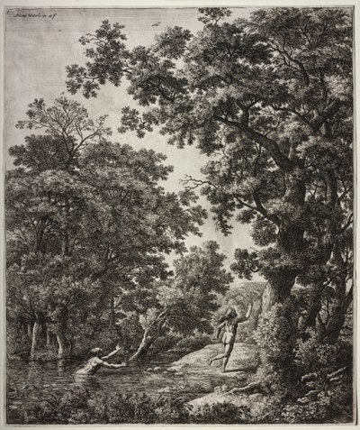 Seks store oppreiste landskap med scener fra Ovids Metamorfoser: Alpheus og Arethusa av Anthonie Waterloo