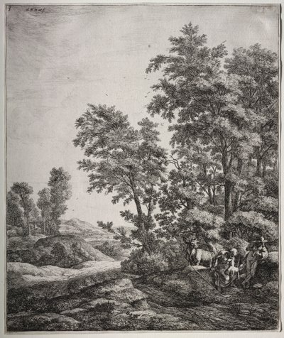 Seks store oppreiste landskap med scener fra Ovids Metamorphoses: Mercury and Argus av Anthonie Waterloo