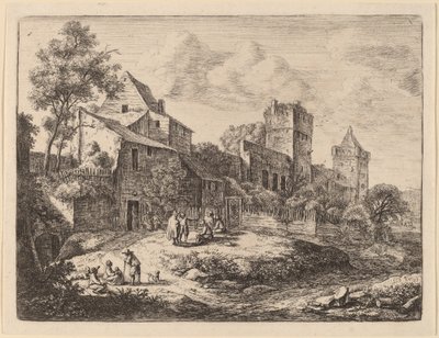 Square foran et vertshus av Anthonie Waterloo