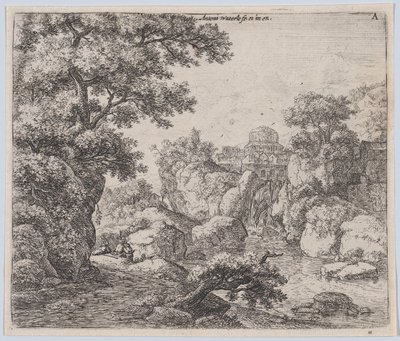 Kuppelen og fossen, 1600-tallet. av Anthonie Waterloo