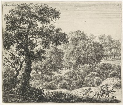 To ryttere på skogssti Skogkledde landskap (serietittel) av Anthonie Waterloo