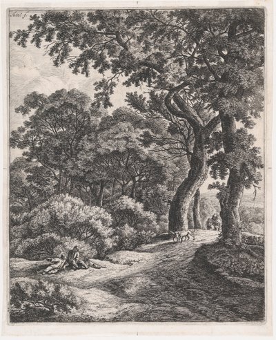 To reisende som hviler i skogen, 1600-tallet, 1600-tallet. av Anthonie Waterloo