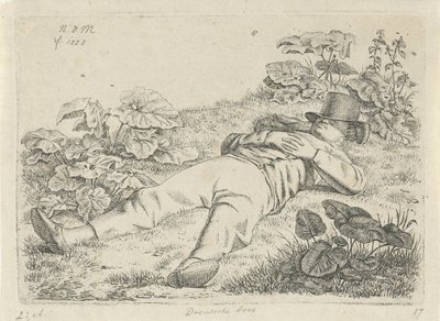 Liggende mann i gresset Drentsche bonde (tittel på objekt) av Anthonie Willem Hendrik Nolthenius de Man