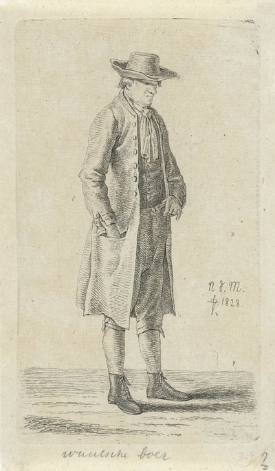 Mann med hånden i jakkelommen Vallonsk bonde (tittel på objekt) 12 studiefigurer (serietittel) av Anthonie Willem Hendrik Nolthenius de Man