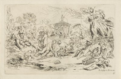 Nymfer og Satyrer foran et Bacchus-tempel Bacchanals (serietittel) av Anthonie de Winter