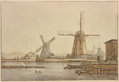 Tre vindmøller ved Amsterdam av Anthonie van Borssom