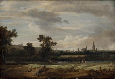 Landskap med utsikt mot en by av Anthonie van Borssom