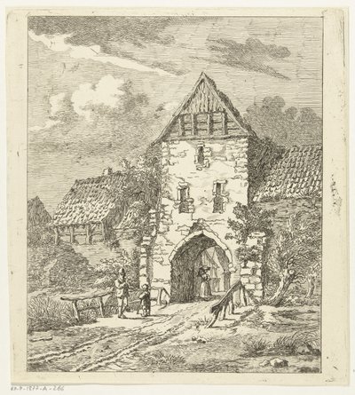 Noen figurer ved en gammel byport av Anthonie van den Bos