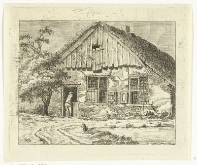 Mann lener seg på bunndøren til en gård i Staphorst (tittel på objekt) av Anthonie van den Bos