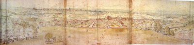 Greenwich Palace og London fra Greenwich Hill, ca. 1544 (penn, blekk, kritt og wc på papir) av Anthonis van den Wyngaerde
