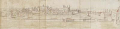 Hampton Court Palace fra nord (penn og brunt blekk og akvarell over svake indikasjoner i svart kritt) av Anthonis van den Wyngaerde