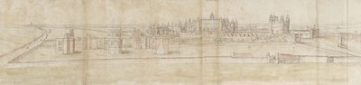 Hampton Court Palace fra nord (penn og brunt blekk og akvarell over svake indikasjoner i svart kritt) av Anthonis van den Wyngaerde