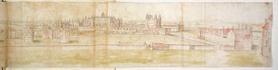 Hampton Court Palace fra nord, ca. 1544 (penn, blekk og wc på papir) av Anthonis van den Wyngaerde
