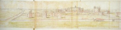 Hampton Court Palace fra nord, ca. 1544 (penn, blekk og wc på papir) av Anthonis van den Wyngaerde