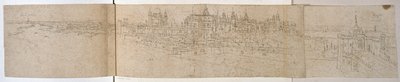 Hampton Court Palace fra elven, ca. 1544 (penn og blekk på papir) av Anthonis van den Wyngaerde