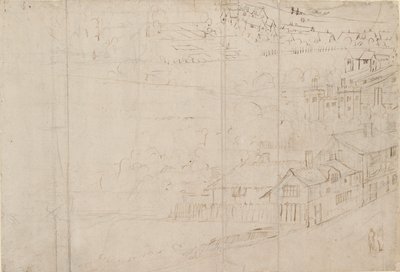 Panorama over London sett fra Southwark: Bankside, 1554 av Anthonis van den Wyngaerde