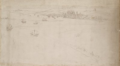 Panorama over London sett fra Southwark: Greenwich, 1554 av Anthonis van den Wyngaerde