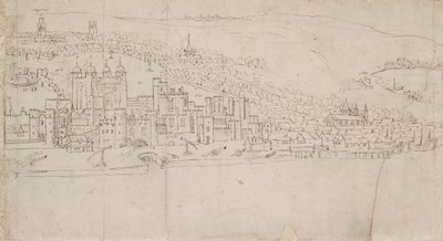 Panorama over London sett fra Southwark: The Tower, 1554 av Anthonis van den Wyngaerde