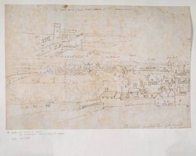 Ark med studier av palassene i Hampton Court og Richmond og omliggende landsbygd av Anthonis van den Wyngaerde