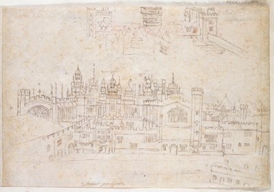 Studier av Palace of Oatlands og Hampton Court, ca. 1544 (penn og blekk på papir) av Anthonis van den Wyngaerde
