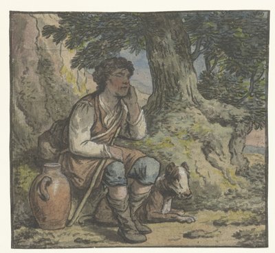 Gutt under et tre med en hund og en mugge av Anthony Andriessen