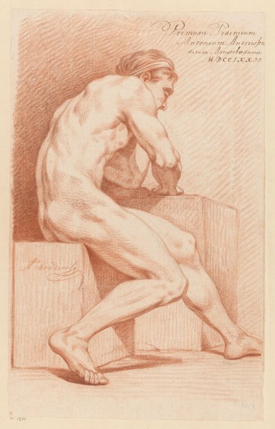 Sittende mann naken, sett fra siden (1. premie 1772) av Anthony Andriessen