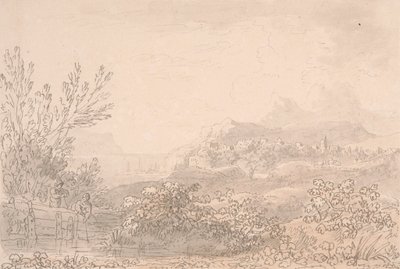 Elvemunning med slott og landsby av Anthony Devis