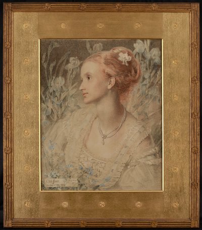 Clara Flower (fargekritt på kremfarget papir) av Anthony Frederick Augustus Sandys