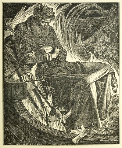 Death of King Warwulf, pub. 1915 (gravering) av Anthony Frederick Augustus Sandys