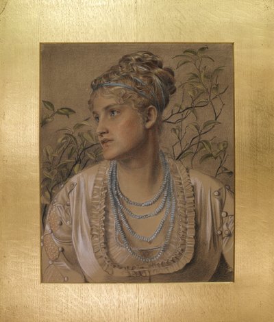 Mary Sandys (1845-1920), ca. 1871-73 (farget kritt på buff-papir) av Anthony Frederick Augustus Sandys