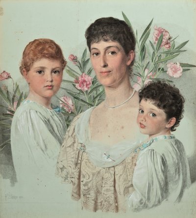 Portrett av en mor og hennes to barn av Anthony Frederick Augustus Sandys