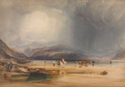 En utsikt over Snowdon fra Sands of Traeth Mawr, tatt ved Ford Between Pont Aberglaslyn og Tremadoc av Anthony Vandyke Copley Fielding