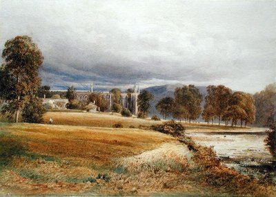 Bolton Abbey fra River Wharfe, South View, ca. 1825 (akvarell på papir) av Anthony Vandyke Copley Fielding