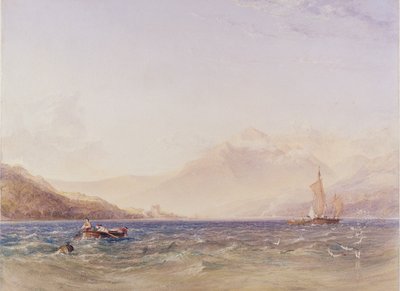 The Head of Loch Fyne, med Dindarra Castle, 1850 (wc, kroppsfarge over grafitt på papir) av Anthony Vandyke Copley Fielding