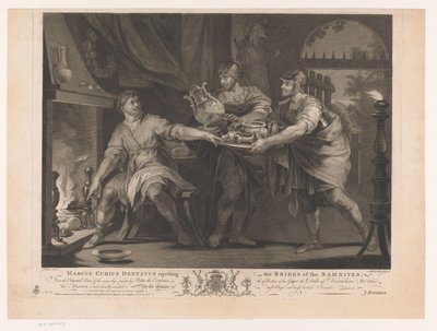 Manius Curius Dentatus avslår gavene til samnittene Marcus Curius Dentatus avviser Samnittenes bestikkelser (tittel på objekt) Malerier fra det syttende århundre fra Devonshire-samlingen (serietittel) av Anthony Walker