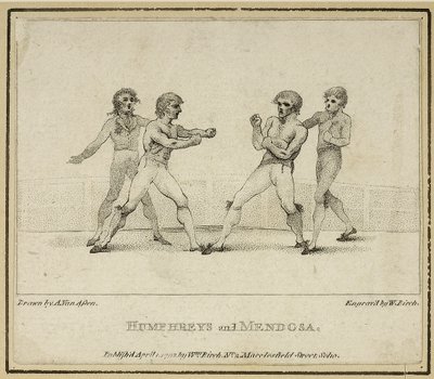 Humphreys og Mendoza, gravert av William Birch, utgitt i 1792 (litho) av Anthony van (after) Assen