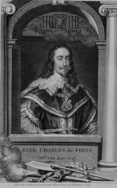 Charles I (1600-49) konge av Storbritannia og Irland fra 1625, gravert av George Vertue (1684-1756) (gravering) av Anthony van (after) Dyck
