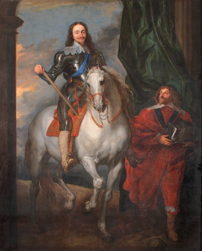 Charles I på hesteryggen med M. De St. Antoine (olje på lerret) av Anthony van (after) Dyck