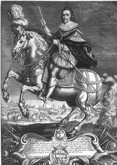 Rytterportrett av George Villiers (1592-1628) 1. hertug av Buckingham, gravert av Willem de Passe (1598-1637) 1625 (gravering) av Anthony van (after) Dyck