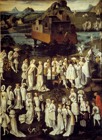 Kjærlighetens hage ved hoffet til Filip III den gode, hertugen av Burgund, i hagen til slottet Hesdin i 1432 Fester gitt i anledning bryllupet til hans kammerherre Andre de Toulongeon - Maleri av Anton Van Dyck (1599-1641) ) av Anthony van (after) Dyck
