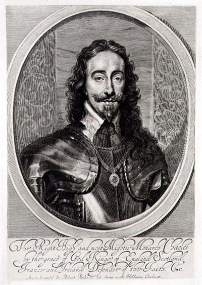 Portrett av Charles I (1600-49) gravert av William Faithorne (1616-91) 1658 (gravering) av Anthony van (after) Dyck